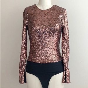 Gianni Bini Sequin Bodysuit_ Rose Gold